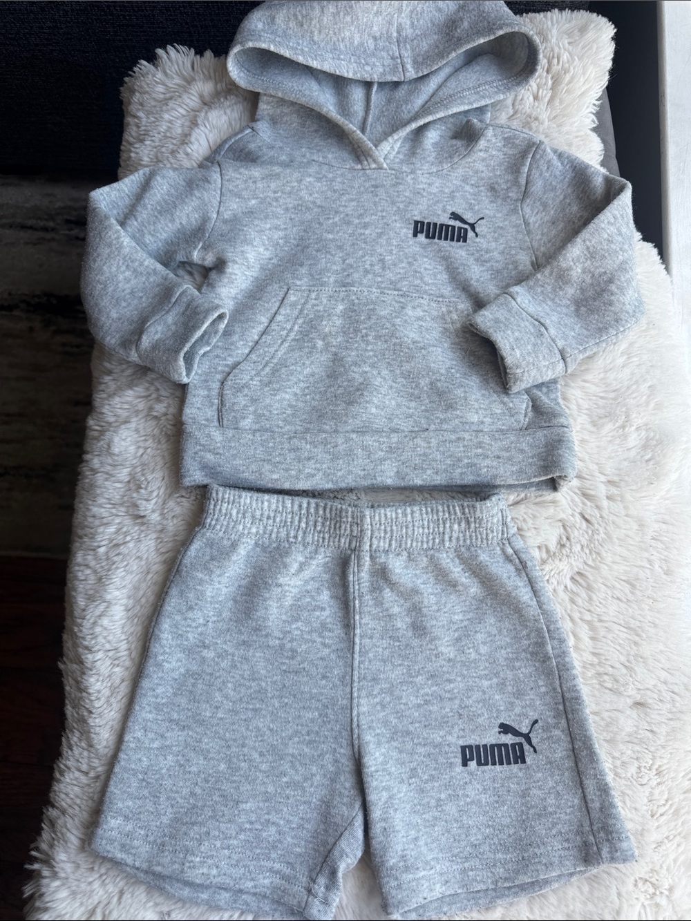 Puma 12mos baby Gray Hoodie and Shorts Set